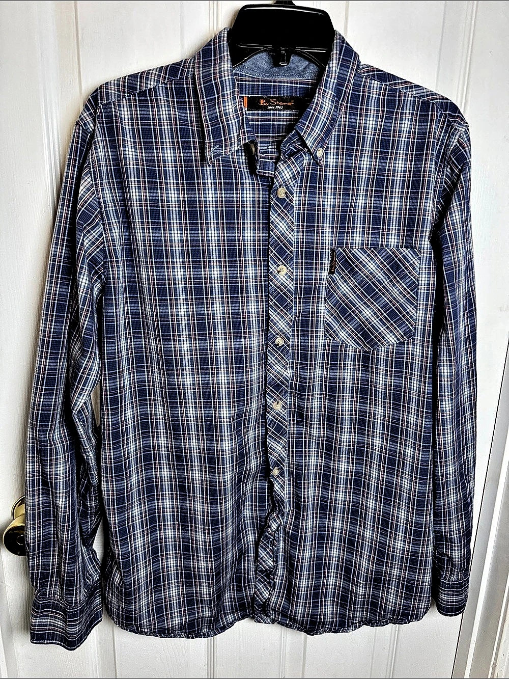 Ben Sherman Men's Plaid Cotton Button Down in Blue & White